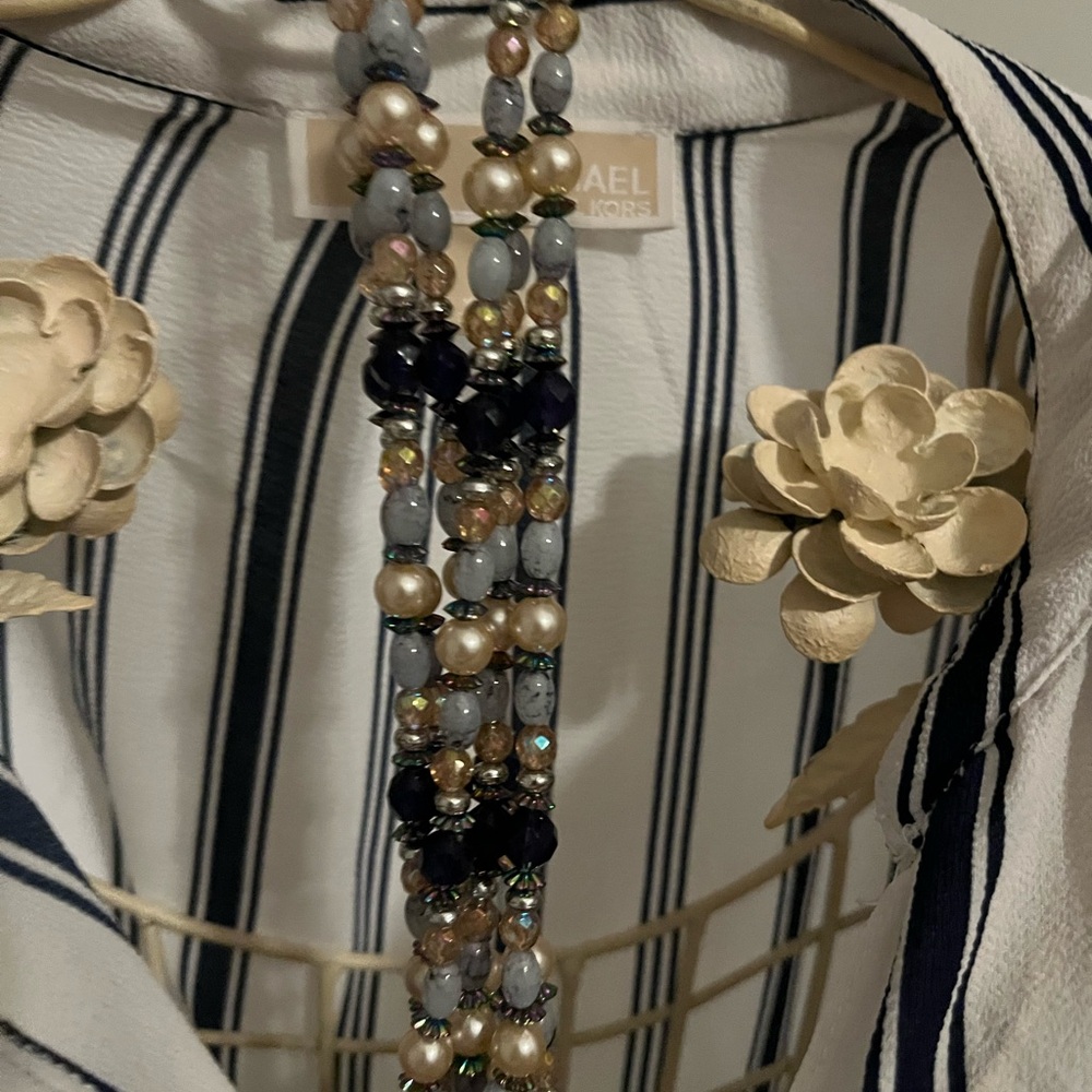 Michael Kors Navy and White Zip Front Blouse - Picture 2 of 5